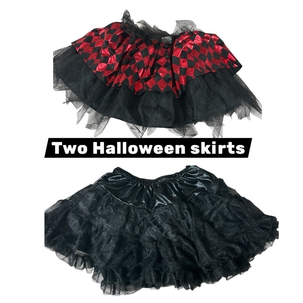Combo: Women’s Checkered Tutu Halloween Dress Up Costume and one black skirt OS